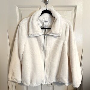 For The Republic Teddy Plush Zip-Up Long Sleeve Collar Jacket, Cream, Sz 1X, NWT